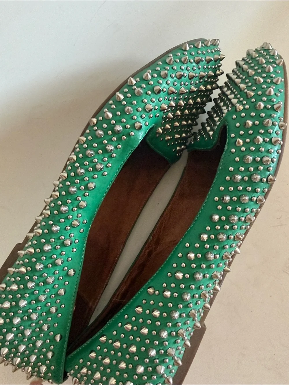Jeffrey Campbell Green Studded Pointed Toe Flats